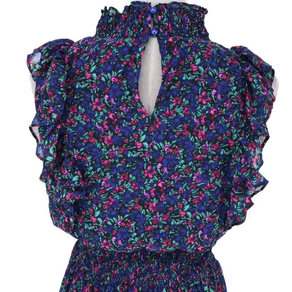 Lulus Dress Womens Large Navy Blue Evalina Floral Chiffon Ruffles Smocked Maxi - Picture 15 of 16